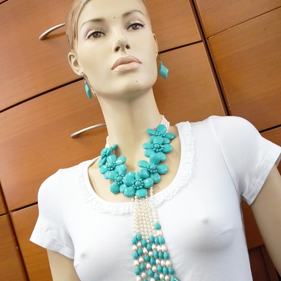 TURQUOISE PEARL UNIQUE NECKLACE WOMEN GIFT
